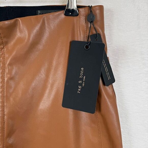 NWT Rag & Bone Nina Faux Leather Pull on Skinny Pants in Cognac Brown Size Small - Picture 4 of 14